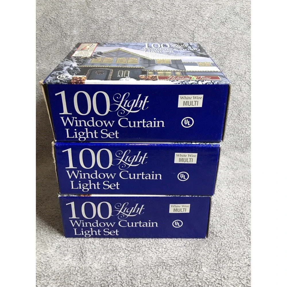 LOT Holiday Time 100 Light‎ Window Curtain Indoor Christmas Lights Multicolor